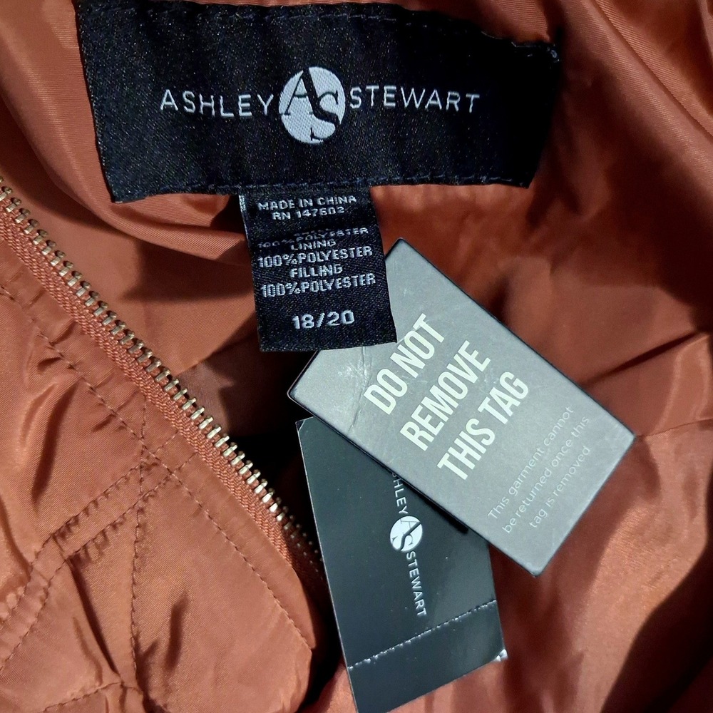 NWT Ashley Stewart‎ Plus Size 18/20 Quilted Puffer Jacket Cognac Brown Zip Up - Picture 7 of 11